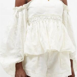 Agua Bendita White Off the Shoulder Jamaica 100% Linen Top Size Small
